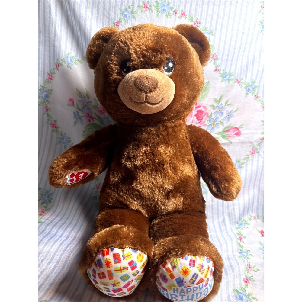 Build A Bear Happy Birthday Brown Teddy Bear 16" Plush Gift Print Paws BABW‎